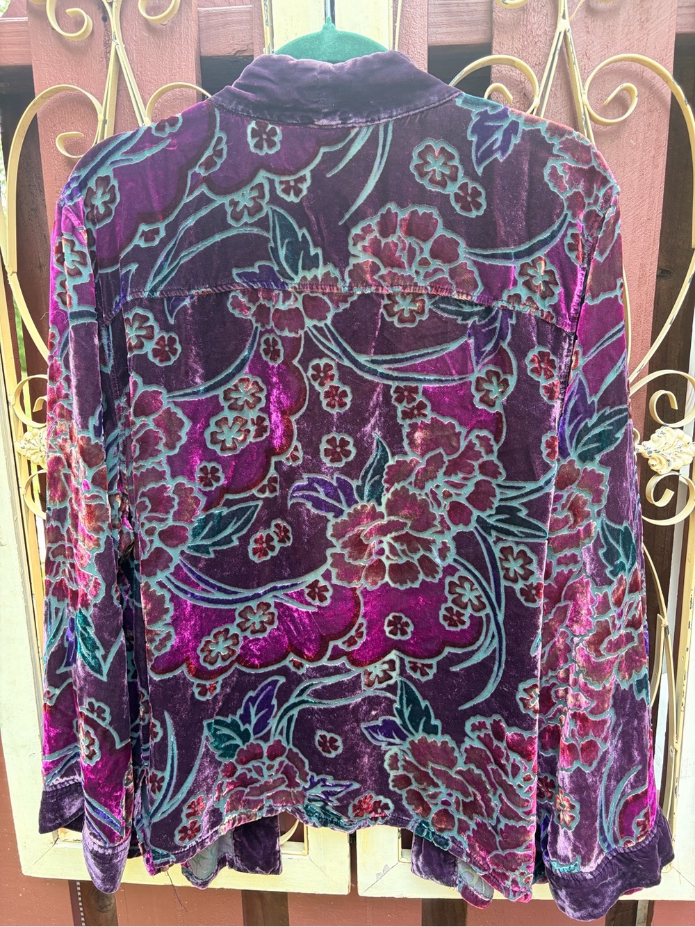 French Laundry Velvet Floral Open-Front Cardigan - Purple & Teal - Picture 3 of 5